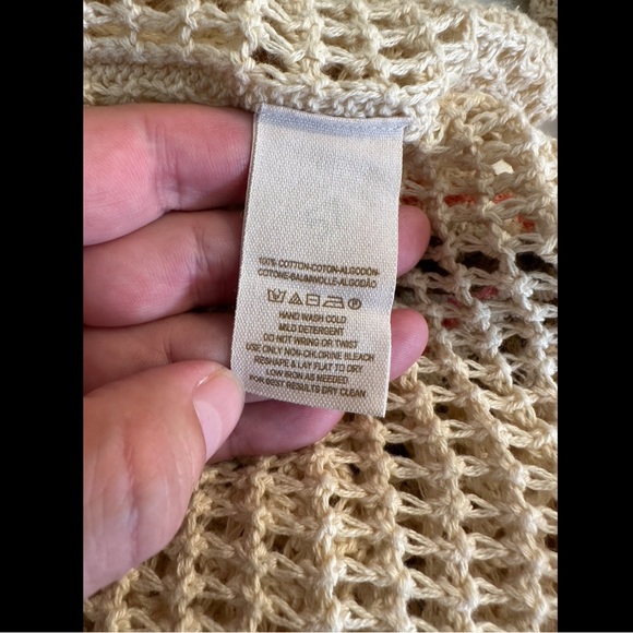 WE THE FREE People Varsity Sweater Open Knit VNeck Stripe Ivory Cream Pink Brown - Picture 9 of 11